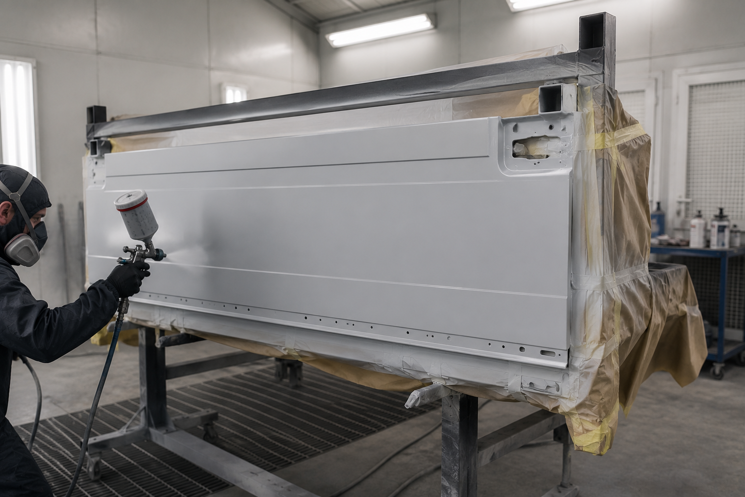 Spraying primer in an auto shop